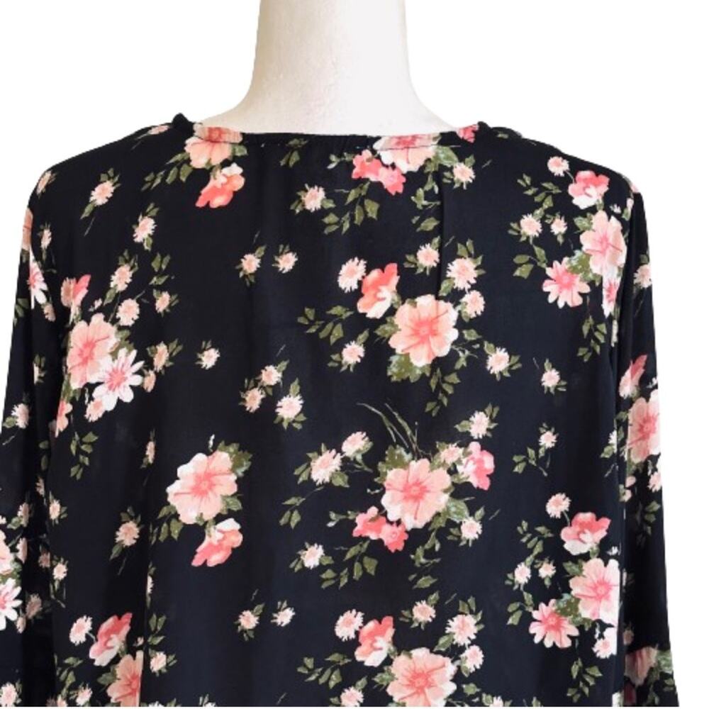 Planet Gold Top Blouse Black Pink Floral V-Neck Bell Sleeve Top Size 1X NEW - Picture 7 of 12